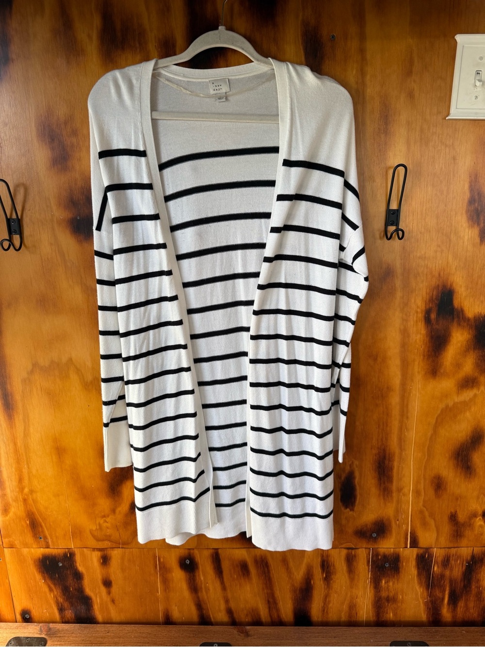 a new day White and Black Striped Open-Front Longline Cardigan